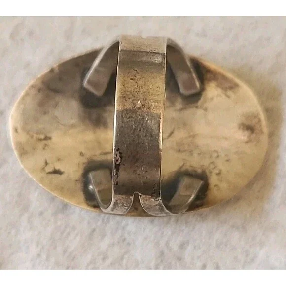 Vintage Navajo Sterling Silver Turquoise Inlay Bird Ring Size 10.5-11